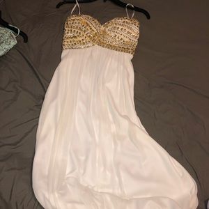 White with Gold Prom Dress